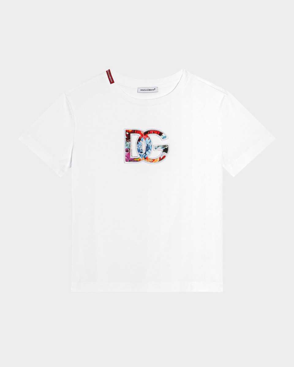 Girl's DG Floral Logo Cotton Jersey T-Shirt, Size 8-14